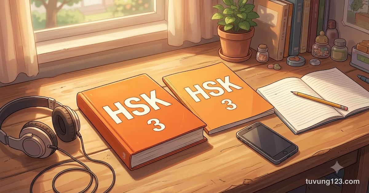 Giáo trình chuẩn HSK 3 sách bài học, sách bài tập và tai nghe để nghe file MP3