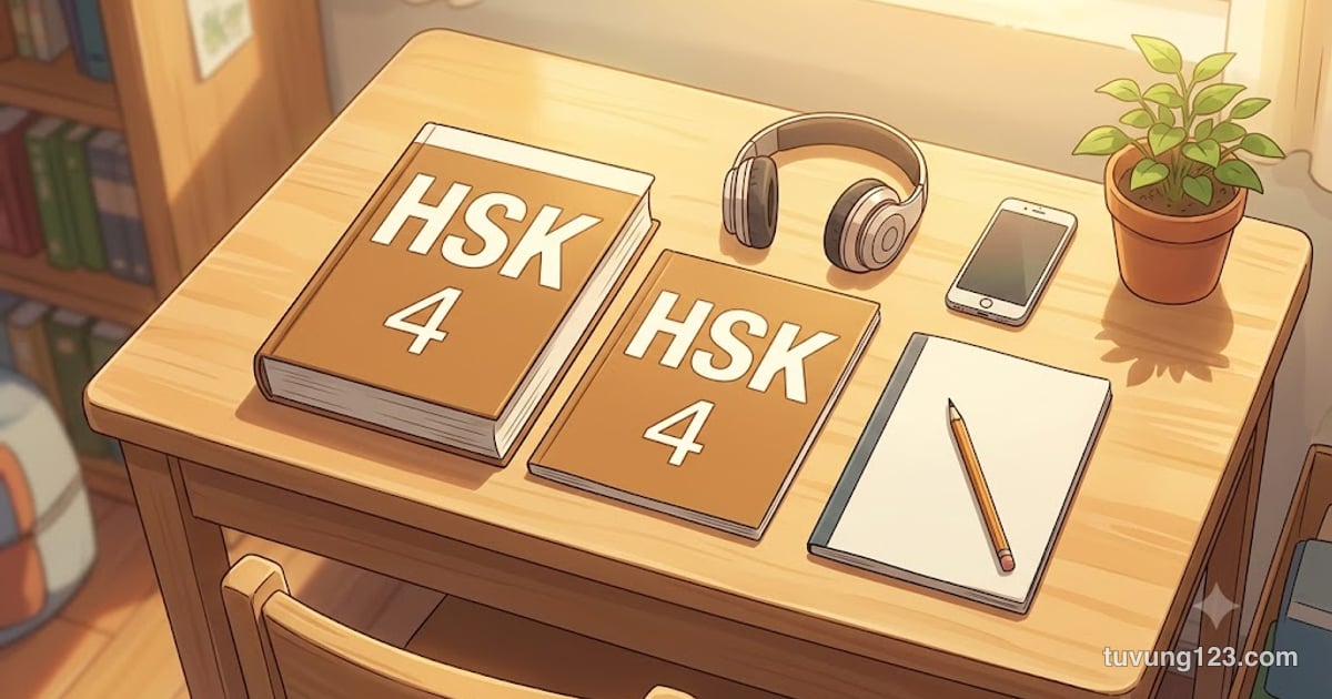 Giáo trình chuẩn HSK 4: sách bài học, sách bài tập và tai nghe để nghe file MP3